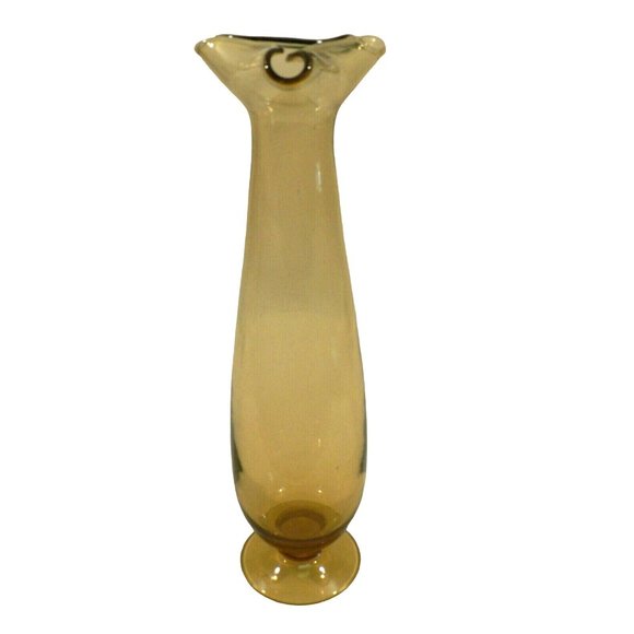 Vase Art Glass Gold Yellow Tall Folded Lip top Mid-Century - Picture 3 of 12